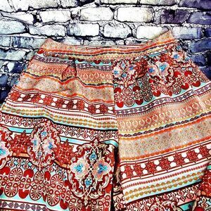 Womens Multi-color paisley pleat wide leg trouser pants Sz4X NWT